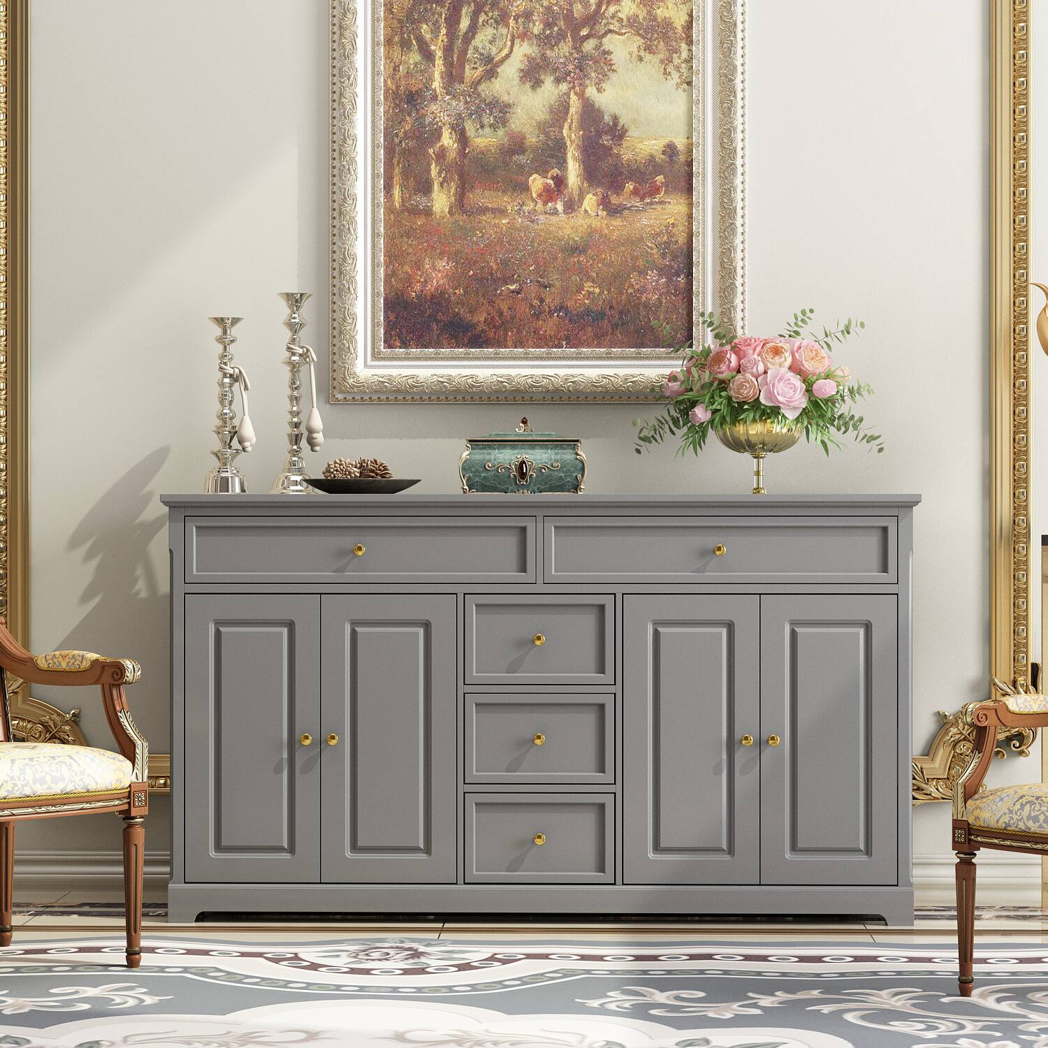 Alt View 9. Famapy - Famapy Buffet Cabinet Timeless Storage Credenzas with Modern Ease - Gray.