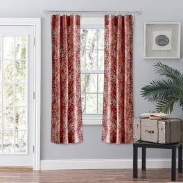 Ellis Curtain - Lexington Leaf Pattern on Colored Ground Curtain Pair with Ties 56"x84" - Brick
