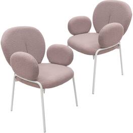 LeisureMod - Celestial 2-PCS White Frame Boucle Armchair, Modern Cushioned Fabric Desk Vanity Dining Chair with Arms, Metal Legs - Gray