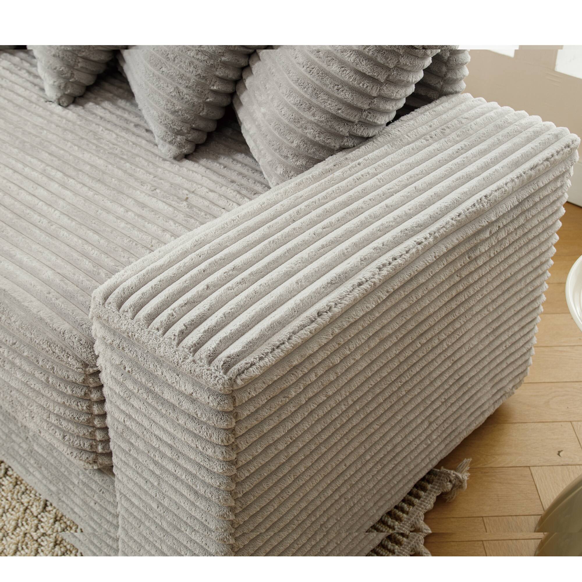 Alt View 10. Tiramisubest - Oversized Two-Piece Couches,L Shaped Sofa,Corduroy,Left Chaise Daybed with Armrests,Eight Throw Pillows,Gray - Gray.