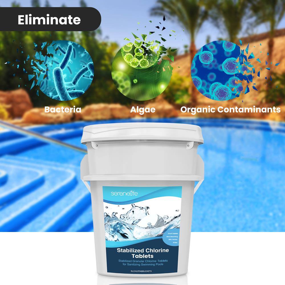Eliminate Bacteria Algae Organic Contaminants

serenelife Stabilized Chlorine Tablets

Stabilized Granular Chlorine Tablets for Sanitizing Swimming Pools

SUCHLRTABBUCRET3