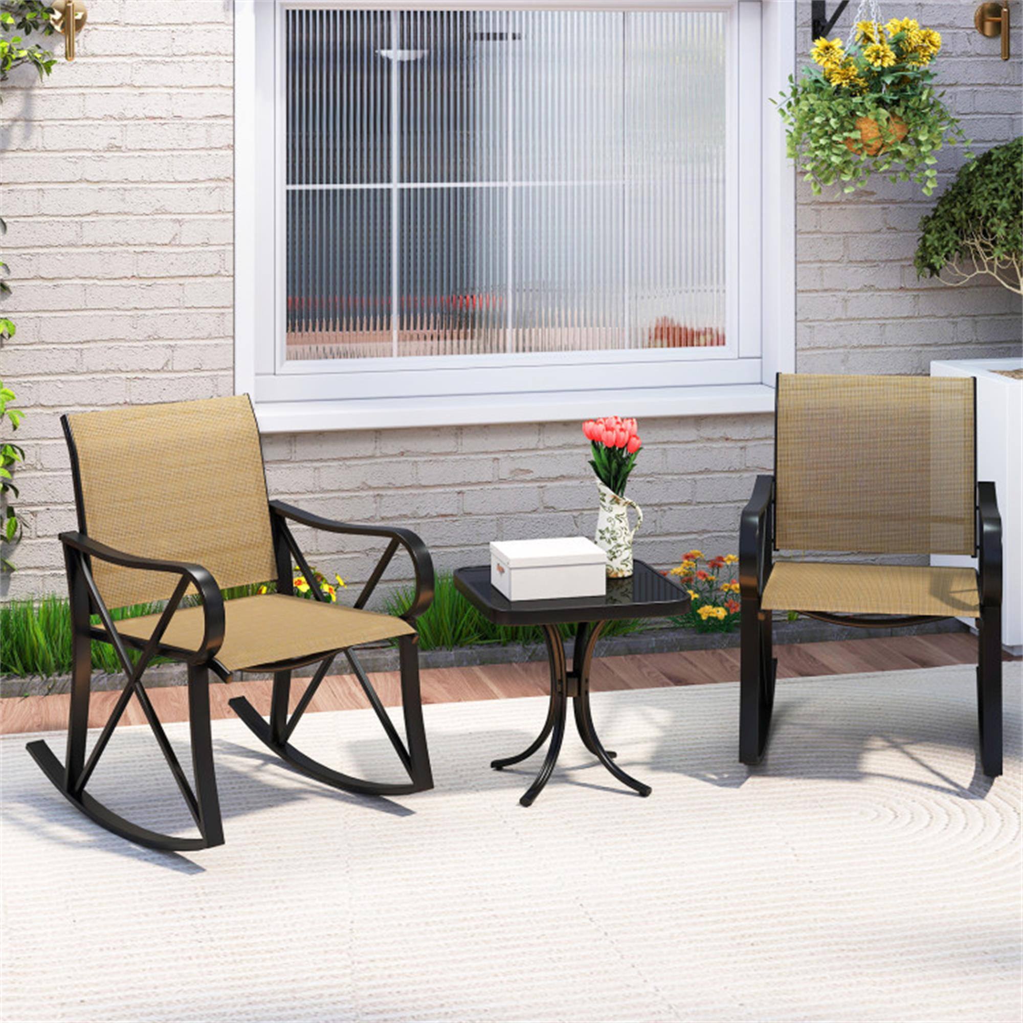 Alt View 2. Boyel Living - Brown 3 Piece Patio Rocking Set with Smooth Rocking Motion Outdoor Rocker Chair Bistro 32.5-in L x 29-in W x 22.5-in H - Brown.