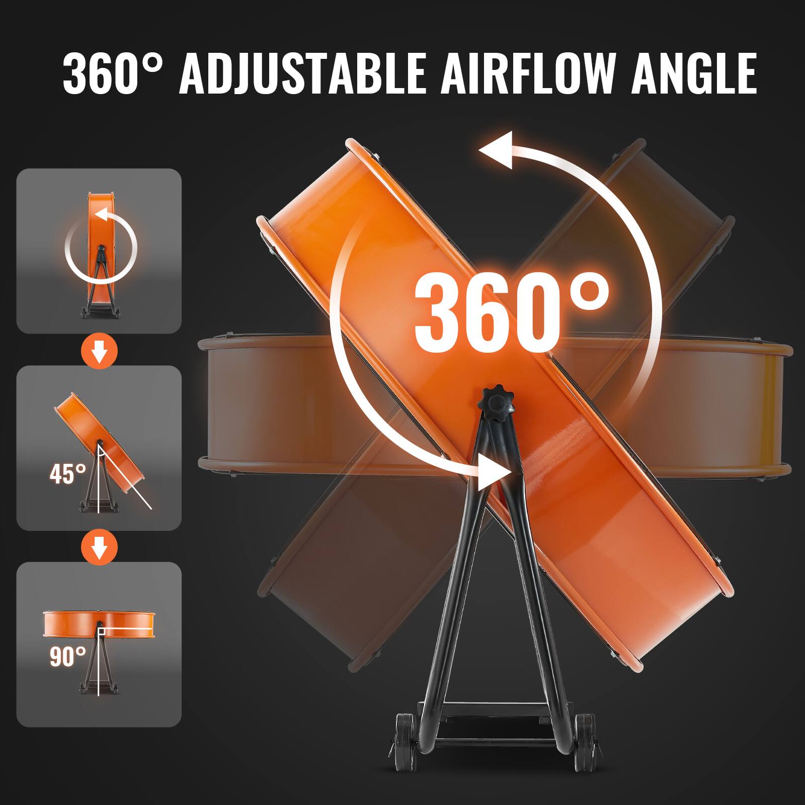 360° Adjustable Airflow Angle

360°

45°

90°