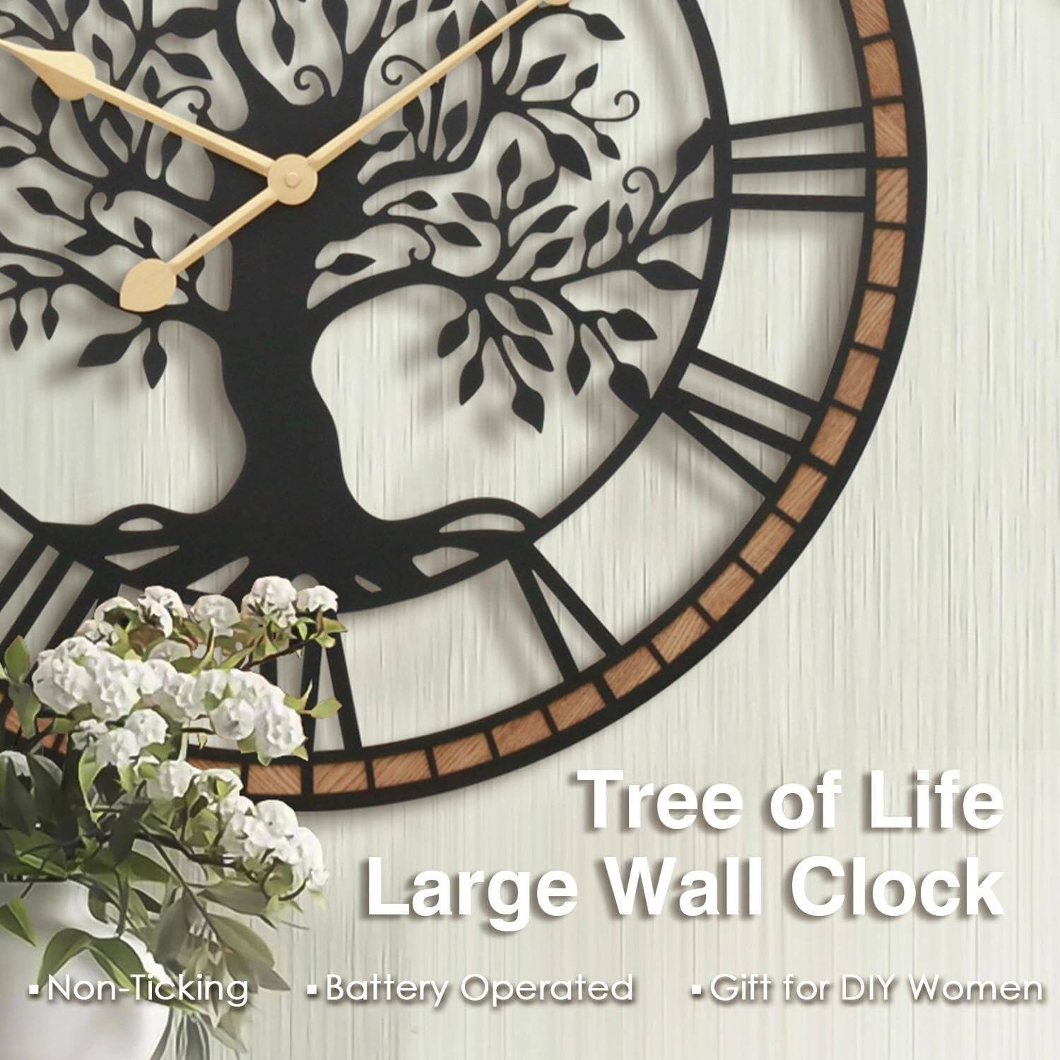 Tree of Life Large Wall Clock  
Non-Ticking  
Battery Operated  
Gift for DIY Women