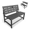 Front. Fortune Candy - Convertible Outdoor Picnic Table Bench, 2-in-1 HDPE Patio Table & Backrest Bench with Umbrella Hole, Gray - Gray.