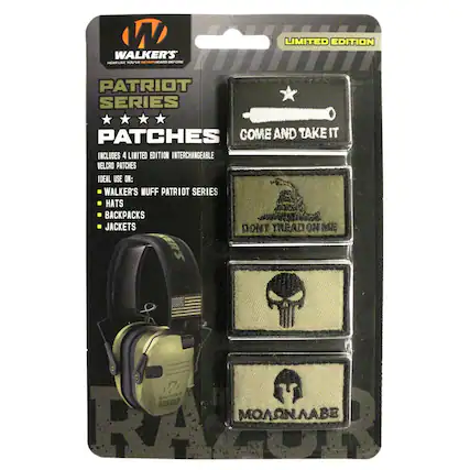 WALKER'S HEMPLE LE FUR/VE NEVER HAN - LIMITED EDITION PATRIOT SERIES PATCHES COME AND TAKE IT INCLUDES 4 LIMITED EDITION INTERCHANGEABLE VELCRO PATCHES IDEAL USE ON: WALKER'S MUFF PATRIOT SERIES HATS BACKPACKS JACKETS DON'T THREAD ON ME