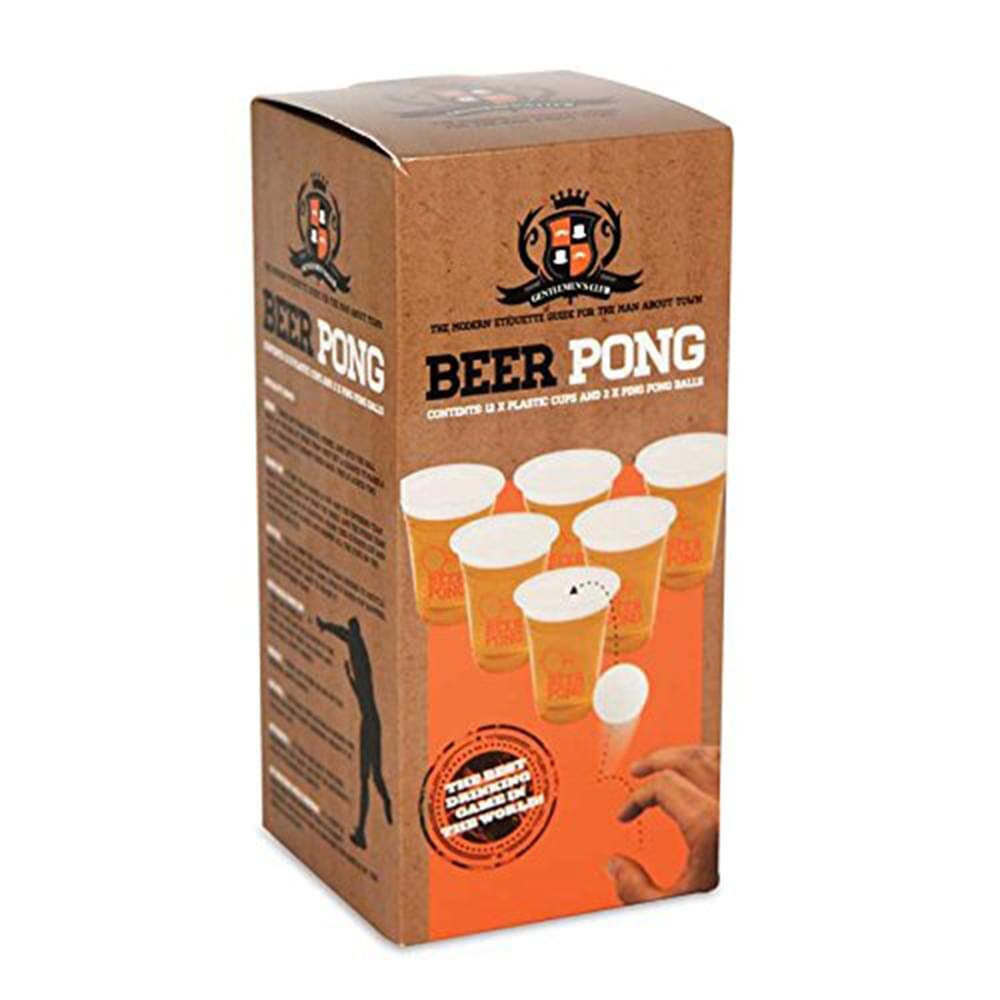 BEER PONG  
THE ORIGINAL GAME FOR THE MAN ABOUT TOWN  
CONTENTS: 12 PLASTIC CUPS AND 2 BEER PONG BALLS  

THE BEER PONG GAME  
THE WORLD'S MOST POPULAR DRINKING GAME