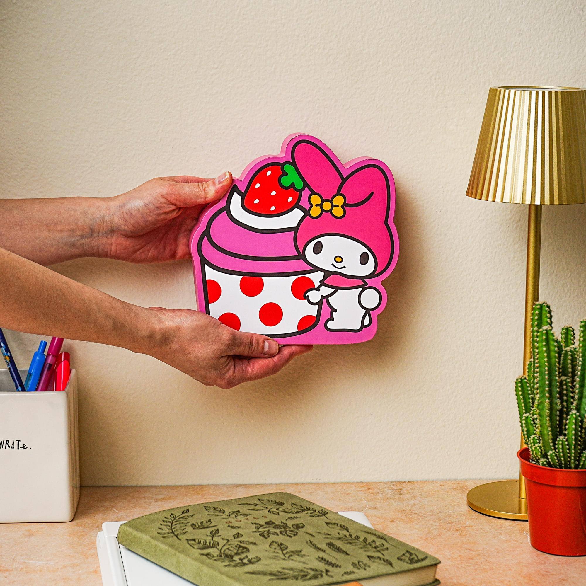 Alt View 3. Silver Buffalo - Sanrio My Melody Strawberry Cupcake Die-Cut Wooden Wall Art Sign | 7 x 8 Inches - Pink.