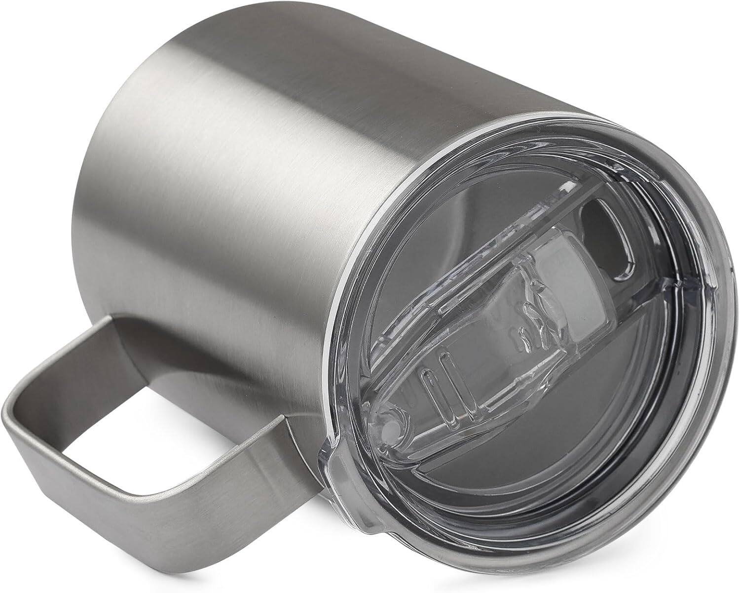 Alt View 1. Zulay Kitchen - Zulay Kitchen 12oz Insulated Coffee Mug with Lid - Stainless Steel Camping Mug Tumbler with Handle - Silver.