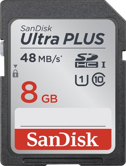 SanDisk - 8GB Ultra Plus SDHC Class 10 UHS-1 Memory Card - Gray - Front Zoom