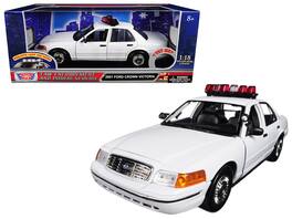 Motormax - 2001 Ford Crown Victoria Police Car Plain with Flashing Light Bar and Front and Rear Lights and Sounds 1/18 - White