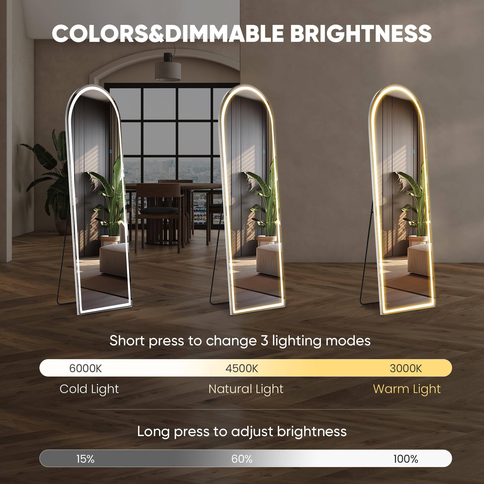Earthley Blooms Arched Full Length Mirror With Light 16 60