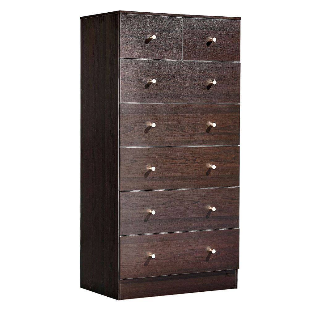 Alt View 5. Kadyn - 7-Drawer Tall Cabinet, 5+2 Storage Dresser with Matte Gold Handles - Brown - Brown.
