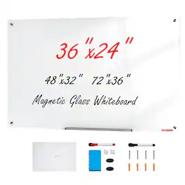 VEVOR - Magnetic Glass Whiteboard, Dry Erase Board 36"x24", Wall-Mounted Large Glassboard Frameless - White