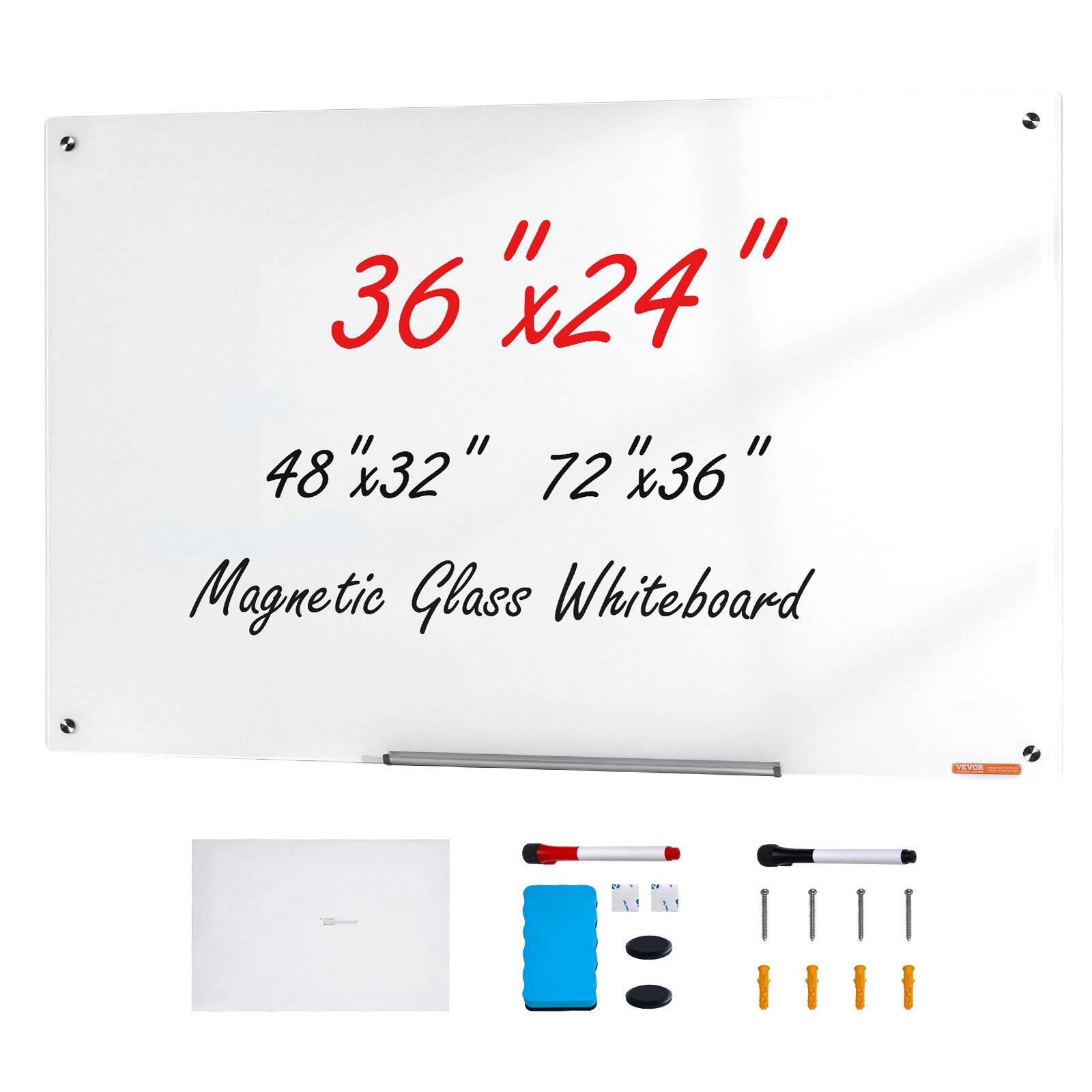 36" x 24"
48" x 32" 72" x 36"
Magnetic Glass Whiteboard