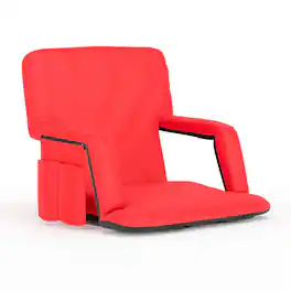 Emma + Oliver - Folding Metal Stadium Chair with Padded, Reclining Back and Armrests - Red