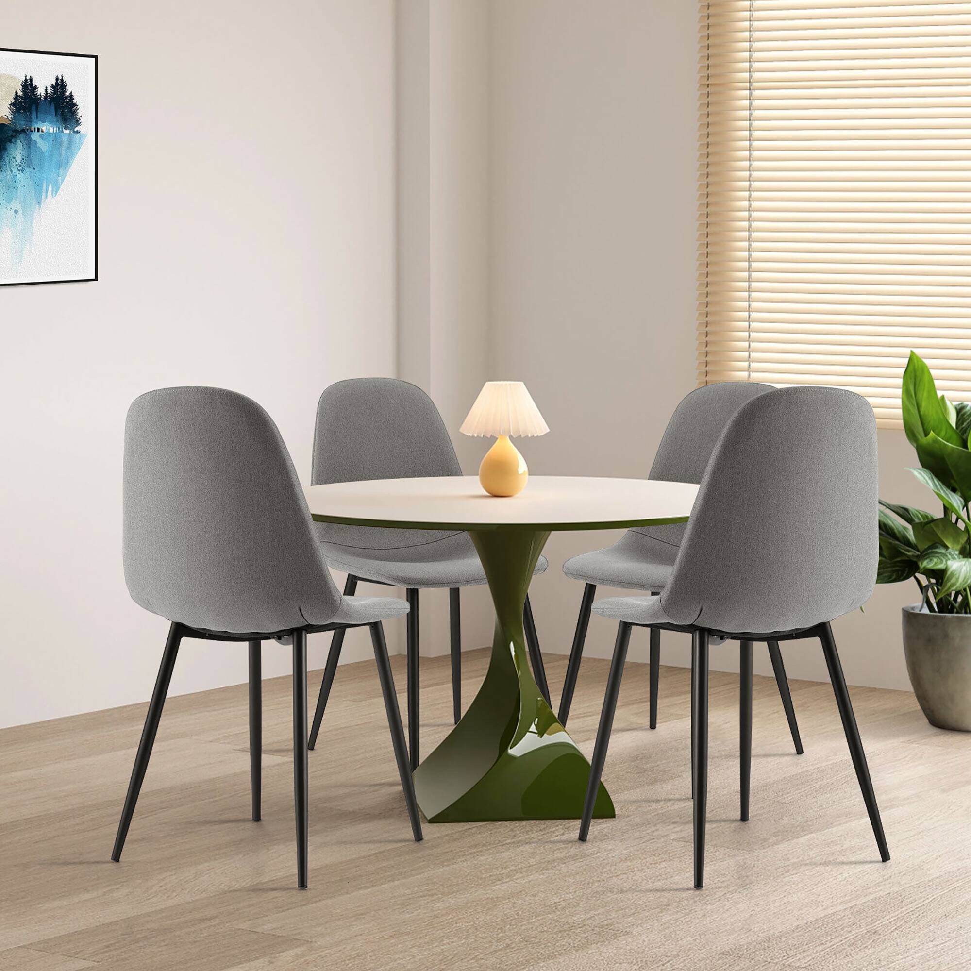 Alt View 4. Gymax - Gymax Dining Chairs Set of 4 Upholstered Fabric Chairs W/Metal Legs for Living Room Grey - Grey.