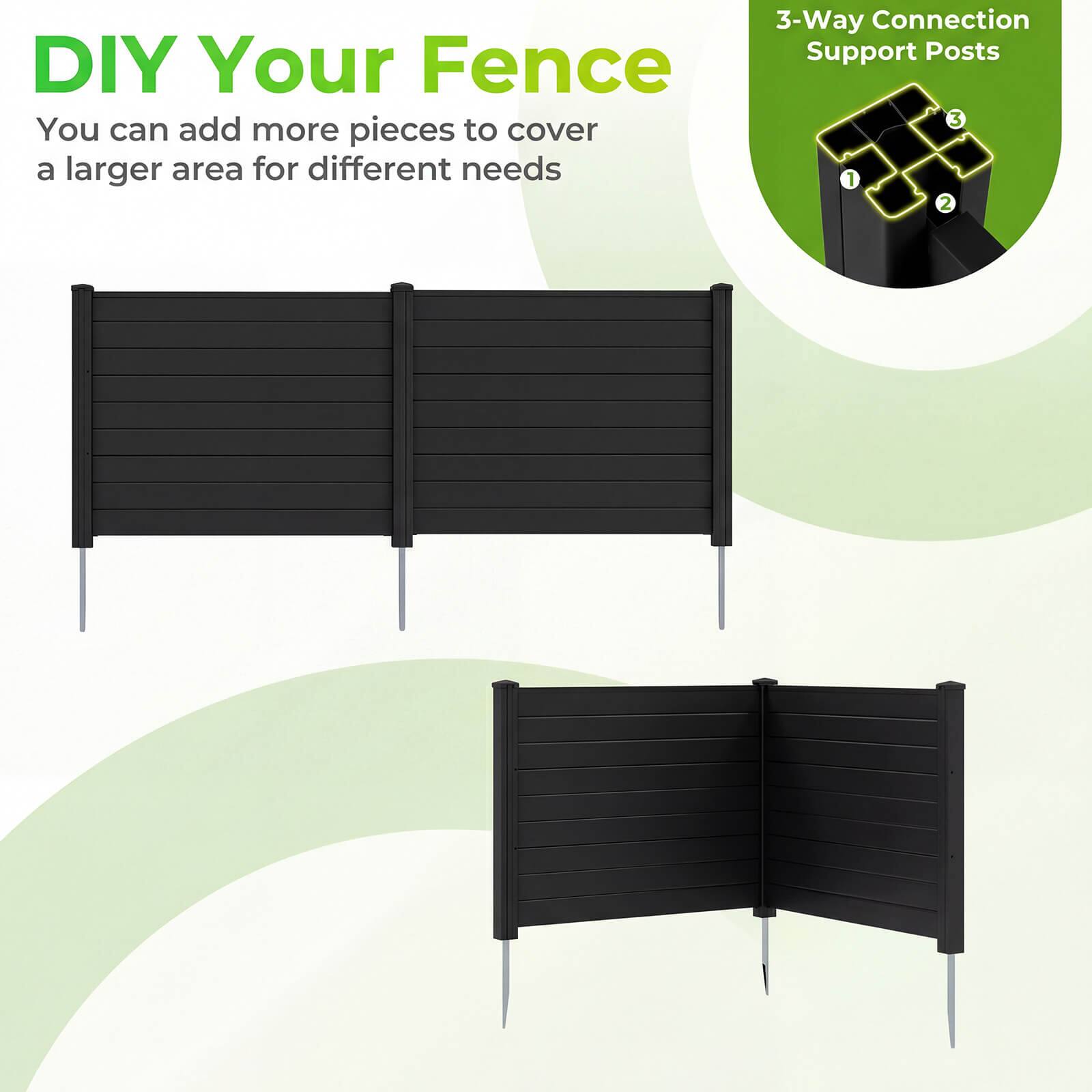 DIY Your Fence  
You can add more pieces to cover a larger area for different needs  

3-Way Connection Support Posts
