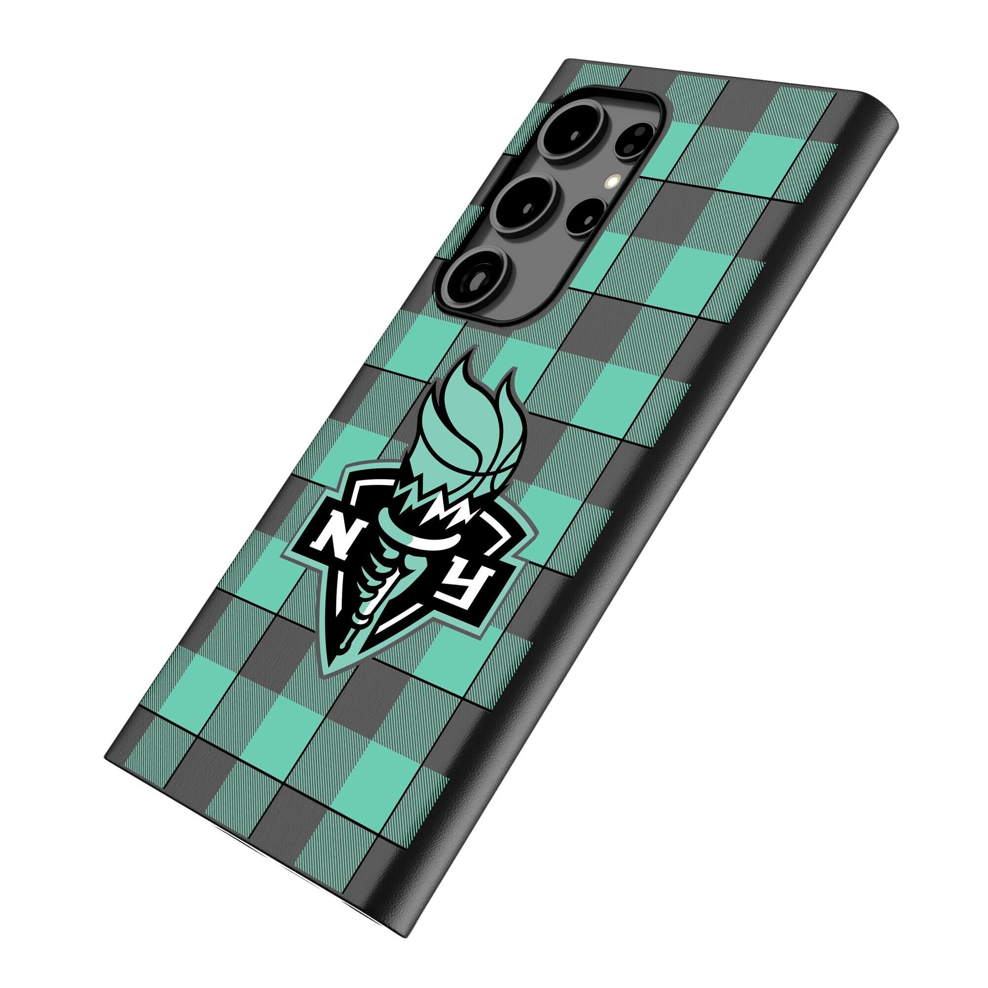 Alt View 1. Keyscaper - New York Liberty Plaid Galaxy Magnetic Bump Case - S25 Ultra - Black.