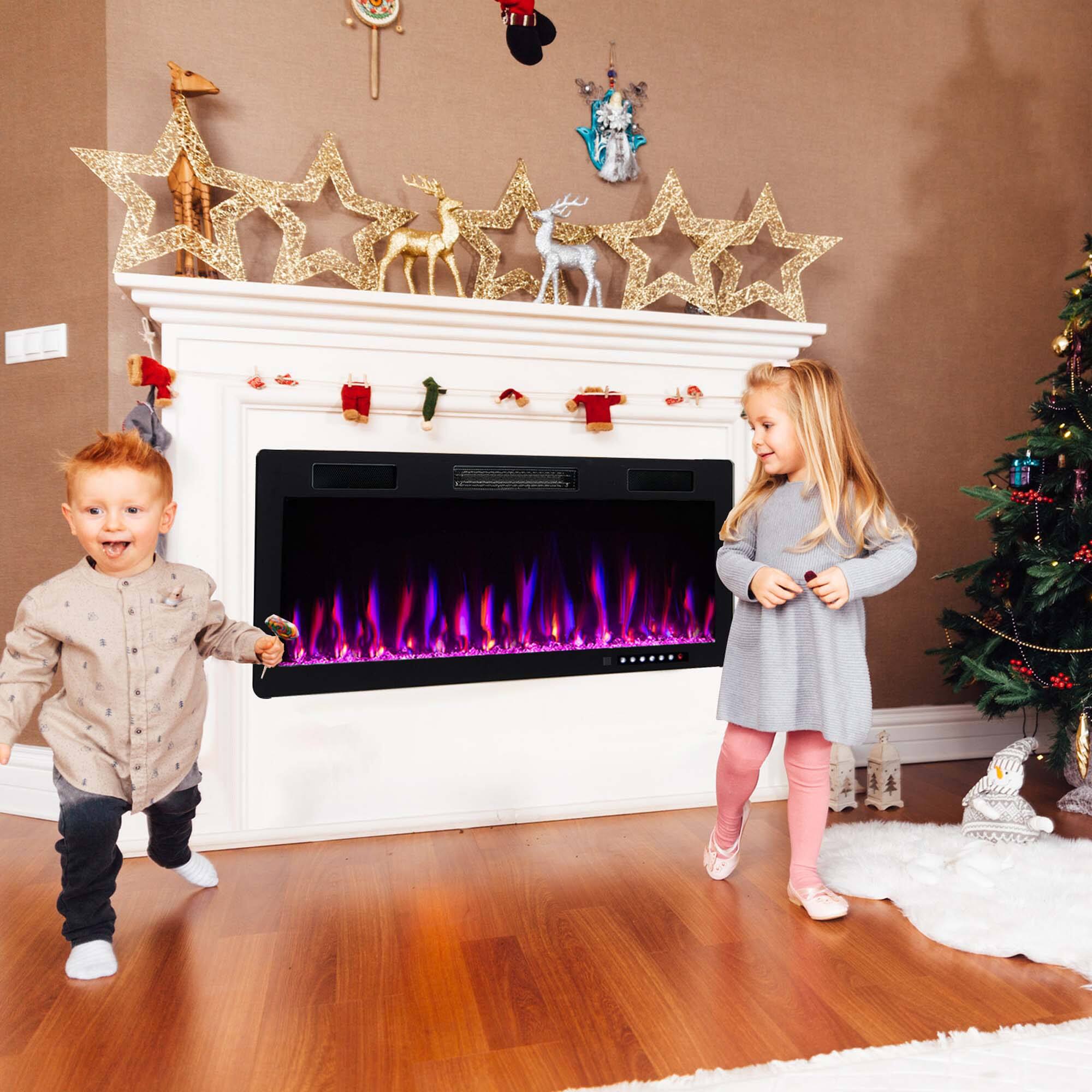 Alt View 1. Costway - Costway 50" Linear Electric Fireplace 1500W Recessed Wall-Mounted with Multi-Color Flame - Black.