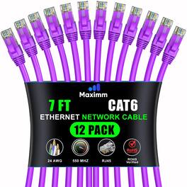 Maximm - Cat 6 Ethernet Cable 7 ft (12-Pack) - UTP, 10Gbps, 550MHz