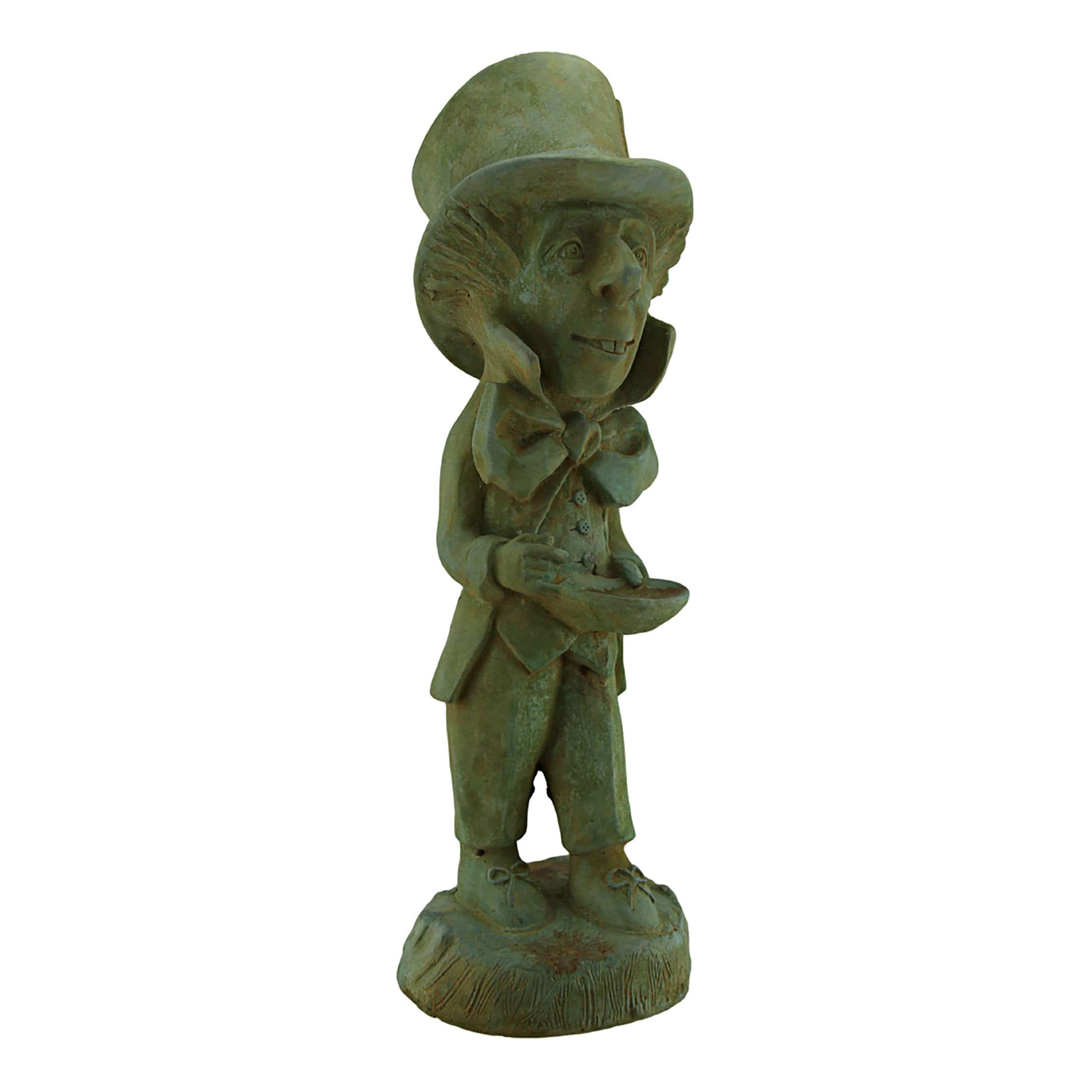 Zeckos - Mad Hatter Alice in Wonderland Verdigris Finish Statue 19 in-CEMENT - Green