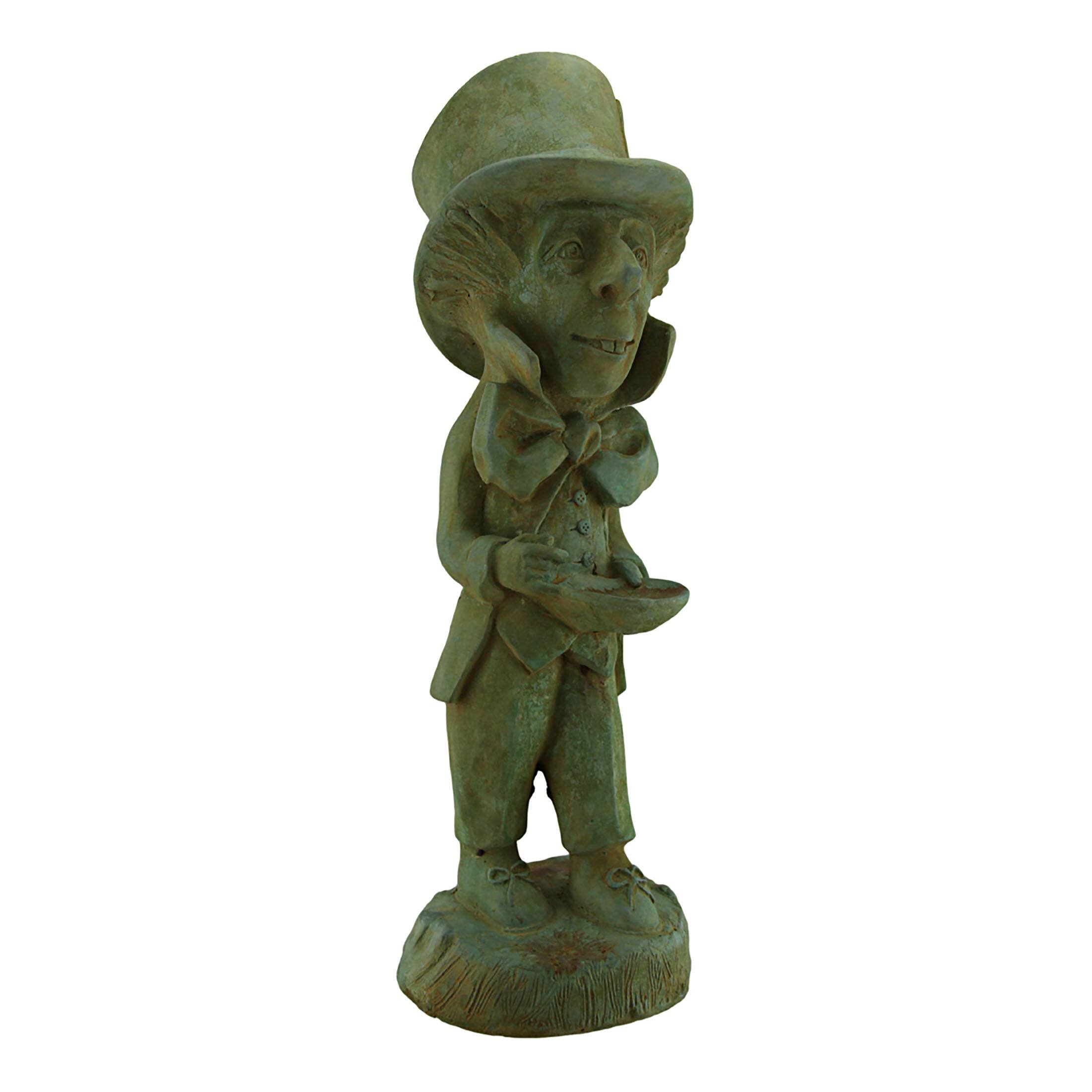 Front. Zeckos - Mad Hatter Alice in Wonderland Verdigris Finish Statue 19 in-CEMENT - Green.