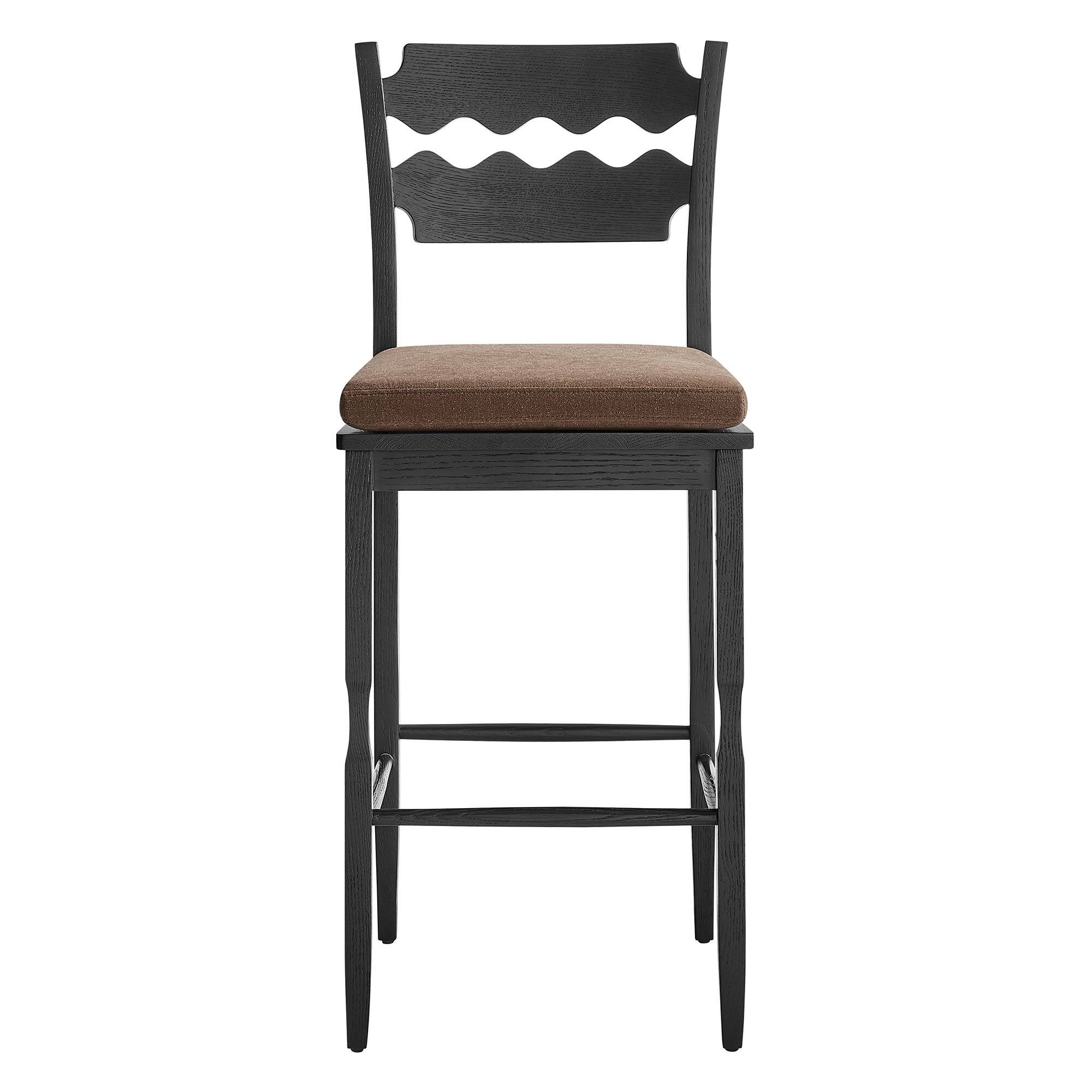 Alt View 4. Modway - Jax Oak Wood Bar Stool With Wavy Razor Back and Cushion by Modway - Black Cocoa.