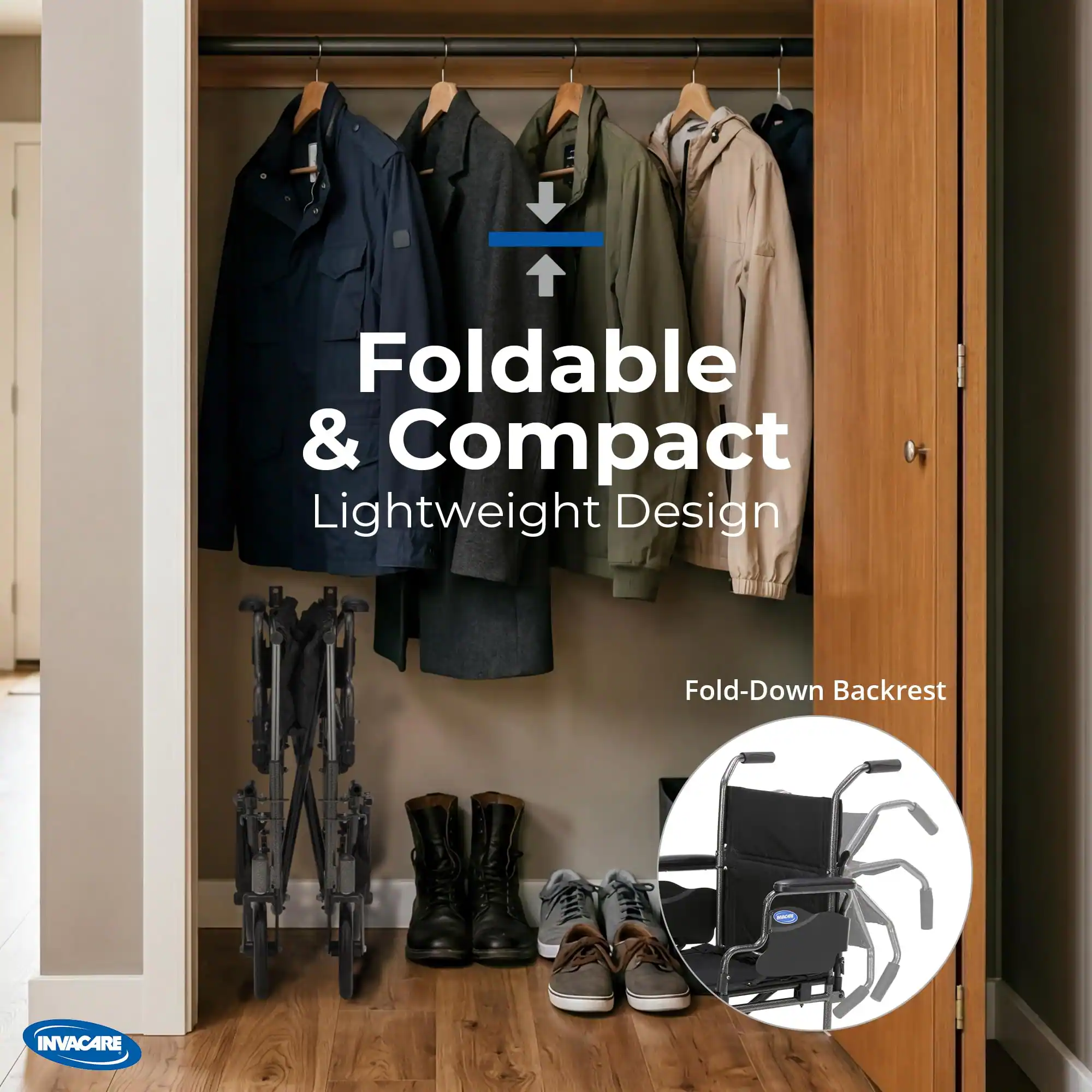 Foldable & Compact Lightweight Design  
Fold-Down Backrest  
INVACARE