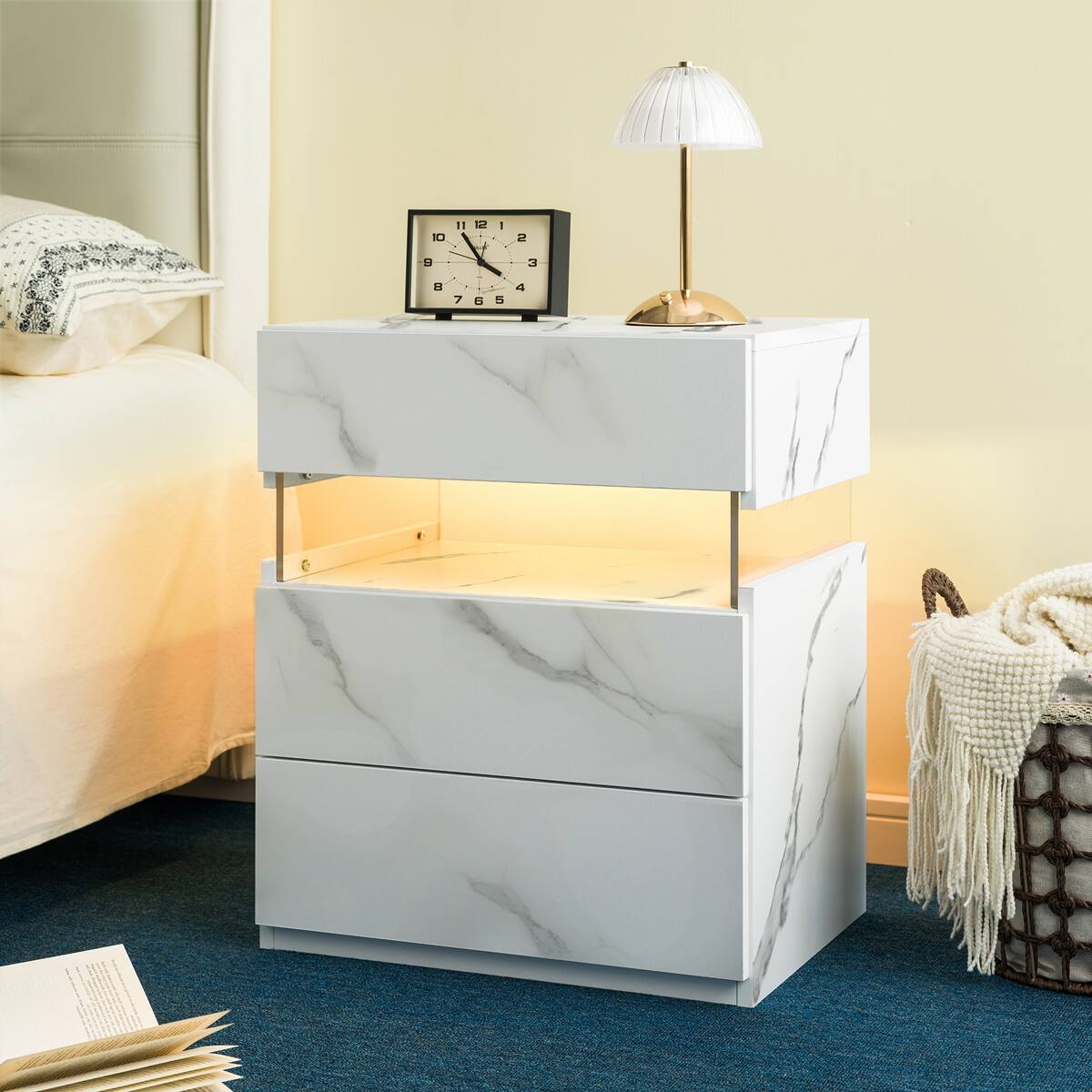 Loheer 3 Drawer LED Nightstand, Modern Bedroom Bedside Table with RGB ...