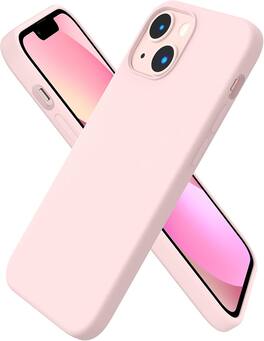 Ornarto - Compatible with iPhone 13 Mini Case 5.4", Slim Liquid Silicone 3 Layers Full Covered Cover - Chalk Pink