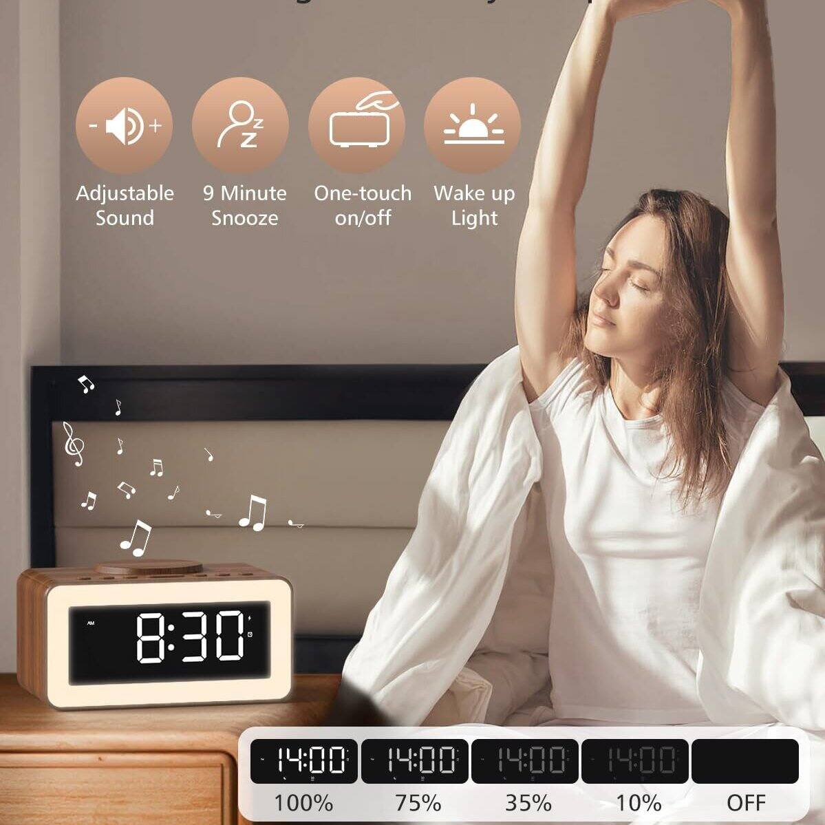 - Adjustable Sound
- 9 Minute Snooze
- One-touch on/off
- Wake up Light

8:30

14:00 100%
14:00 75%
14:00 35%
14:00 10%
OFF