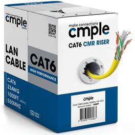 Cmple.com - Cmple - Cat6 Cable 1000ft Bulk Lan Ethernet Cat 6 Wire Network UTP 23AWG CMR Riser 10 Gbps 550 MHz Pull Box - Yellow