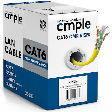 CK6 make connections cmple .com make connections scan me cmple CAT6 CMR RISER LAN CABLE CAT6 HIGH PERFORMANCE 23AWG 1000FT cmple mais ningo UTP CCA 550MHZ (305m) CMR 23AWG Cable - 1000FT 550Mhz 1000FT CAT . Network Cable G CMPLE GREEN 815239 016483 0