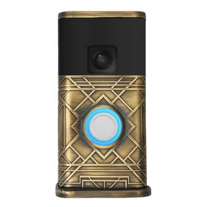 Front. Michael Healy - Art Deco Video Doorbell Cover (Ring Battery Doorbell 2024 Release) - Antique Brass.