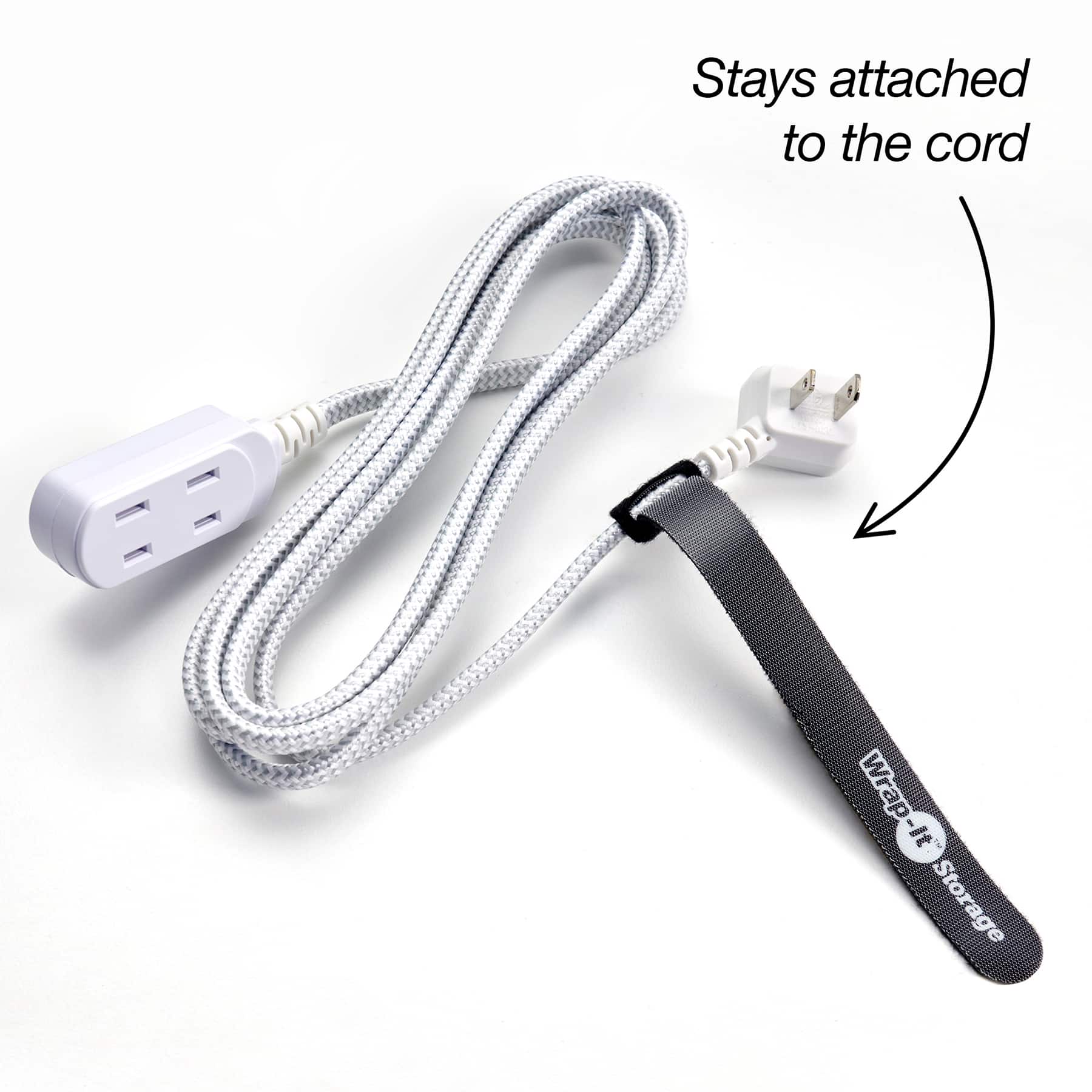 Stays attached to the cord. E Wrap-It Storage.