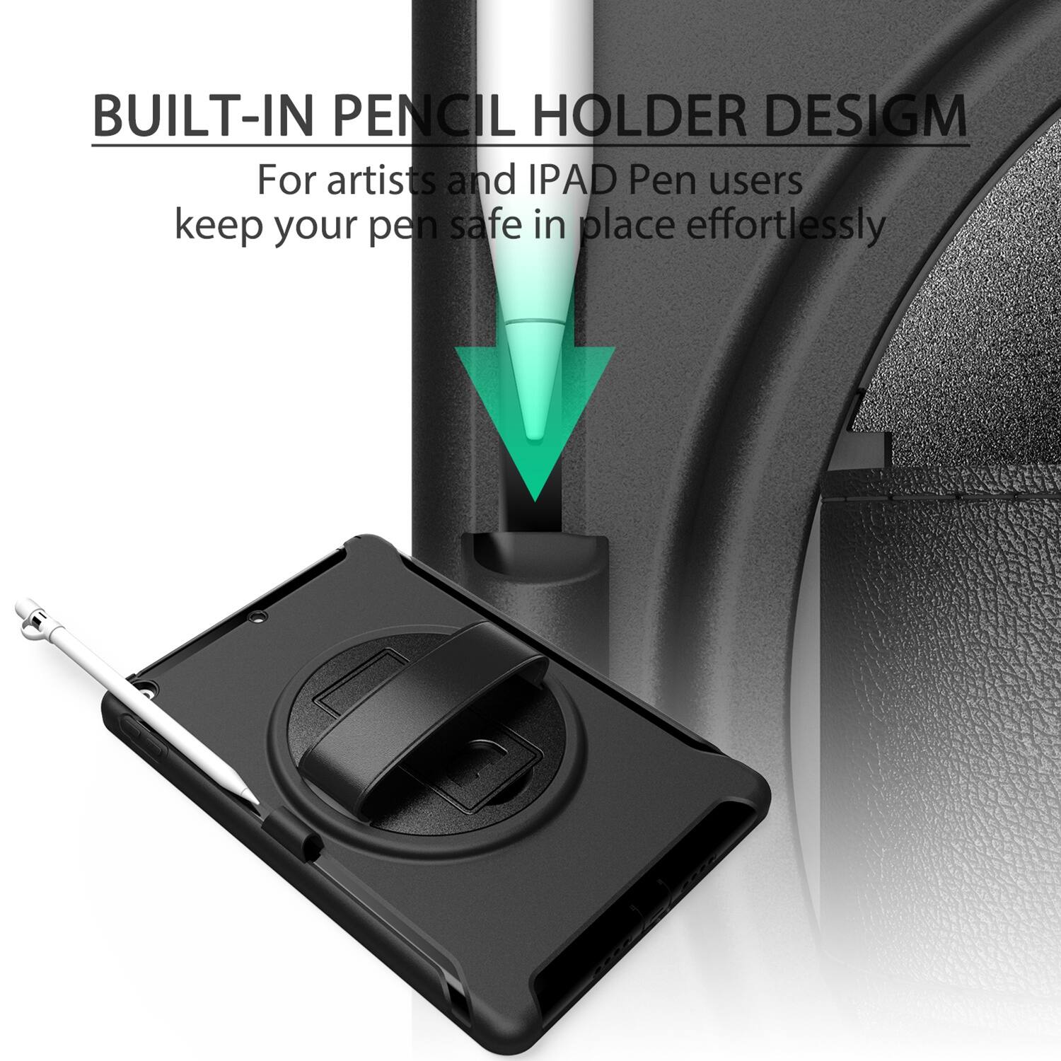 Built-in Pencil Holder Design for artists and iPad Pen users to keep your pen safe in place effortlessly.