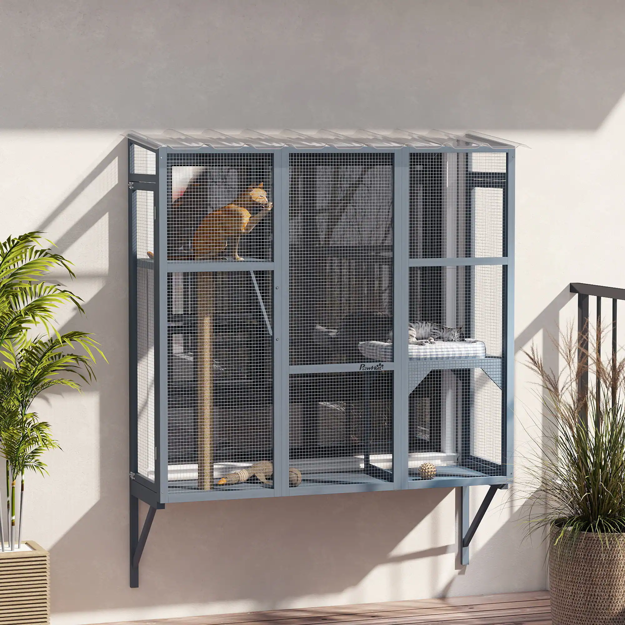 Alt View 1. Pawhut - Outdoor, Window Catio for 2-3 Large Indoor Cats w/ 2 Jumping Platforms, Scratching Post.