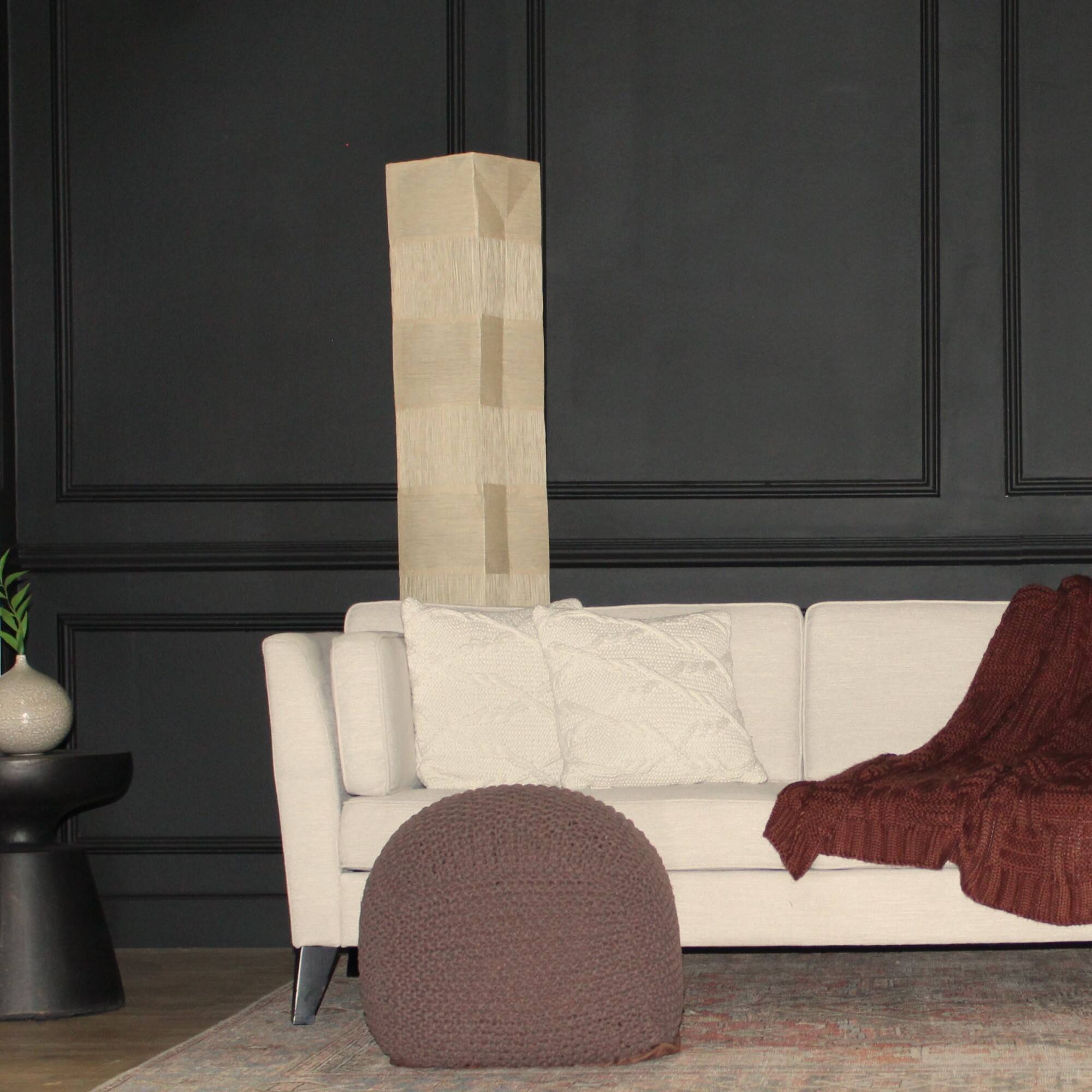 Alt View 1. GOODSILO - Handmade Cable Knit Semi-Round Pouf Footrest for Living Room or Bedroom, Soft Cotton Accent Seating - Brown.