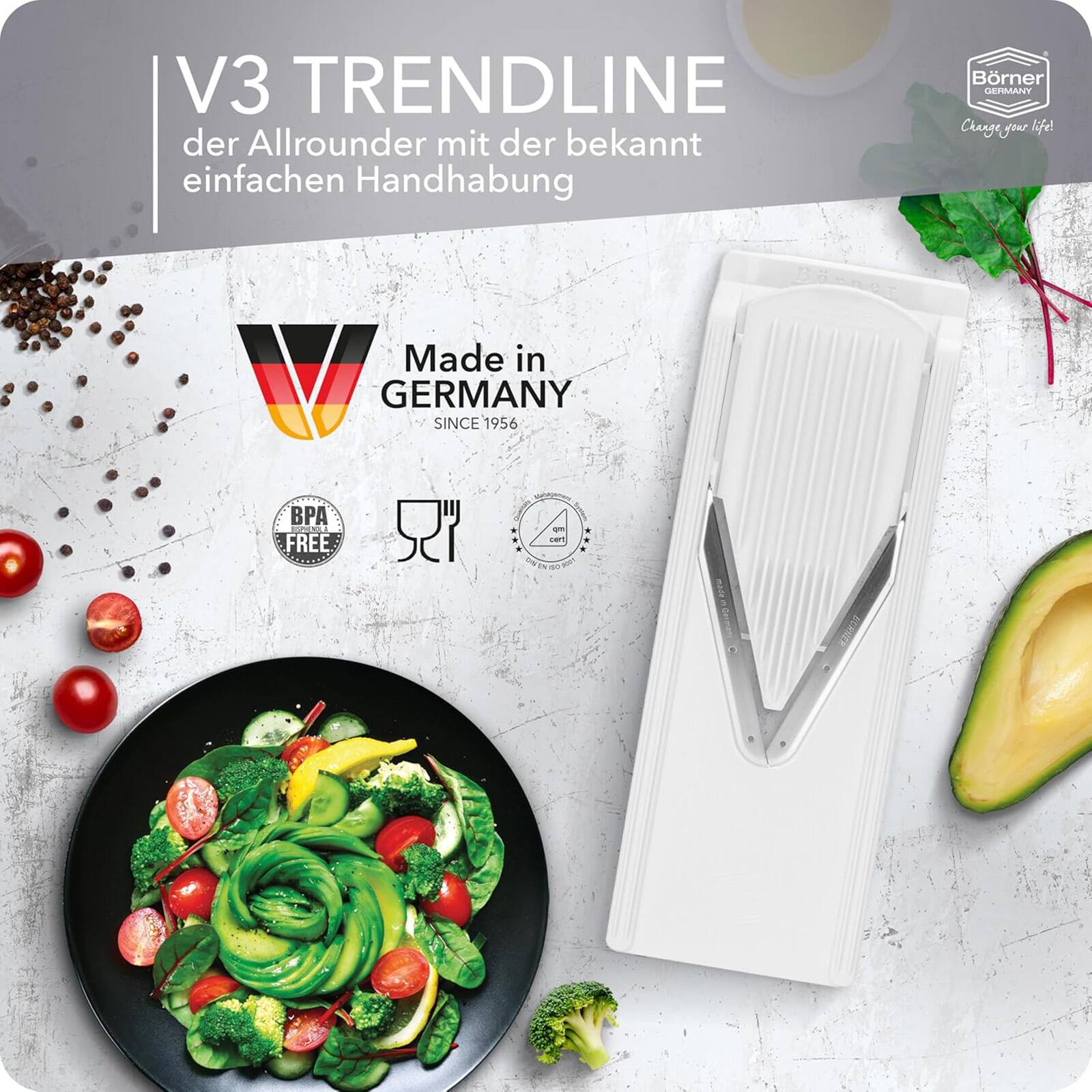 V3 TRENDLINE  
der Allrounder mit der bekannten einfachen Handhabung

Bröner GERMANY  
Change your life!  
Made in GERMANY SINCE 1956  
BPA FREE

qn part 100..08 V3 VE 50  
BURNER