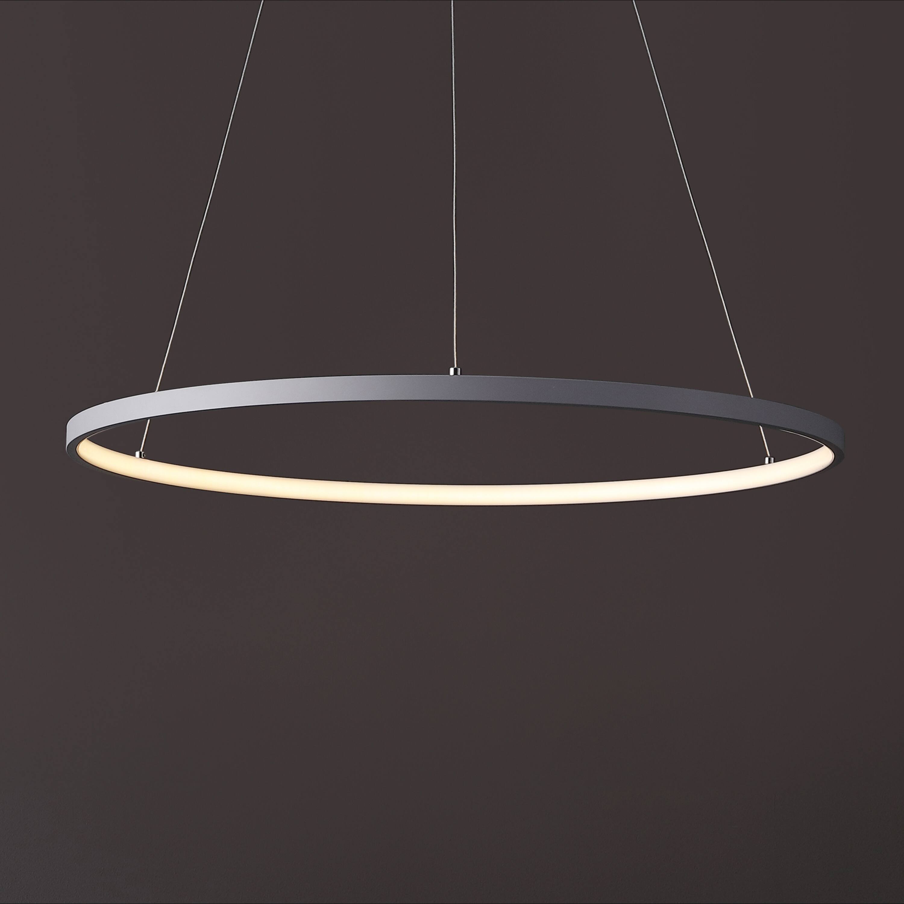 Alt View 1. Jonathan Y - Brice 23.75" Modern Contemporary Metal Round Dimmable Integrated LED Pendant, Gray - Gray.