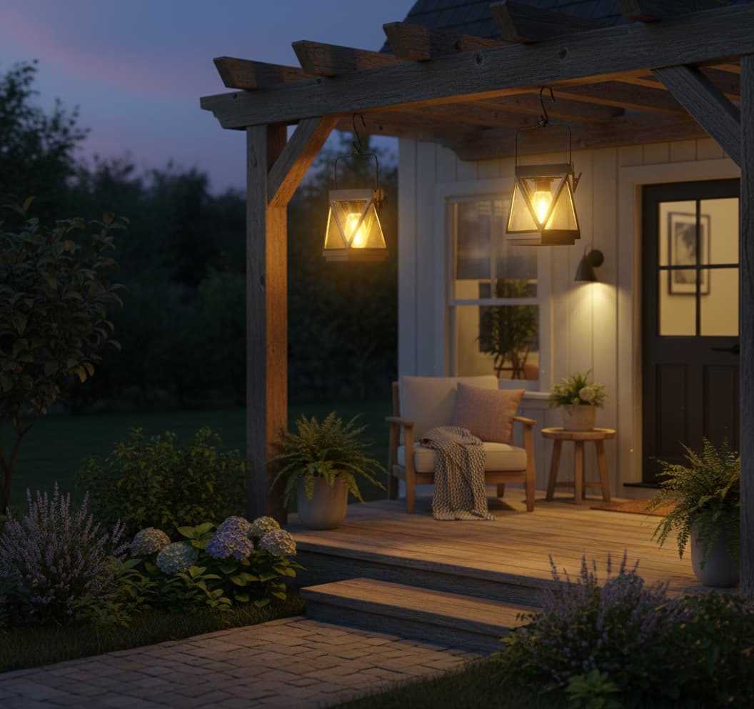 Alt View 4. FINEAK - 8.46" 2 Pack Upgraded Black Metal Solar Hanging Lanterns - Waterproof Outdoor Decor - ‎Black.