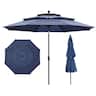 Ainfox - 10 FT Patio Umbrella 3 Tiers Outdoor Market Umbrella with Crank and Tilt for Garden Lawn Backyard Pool - Navy Blue