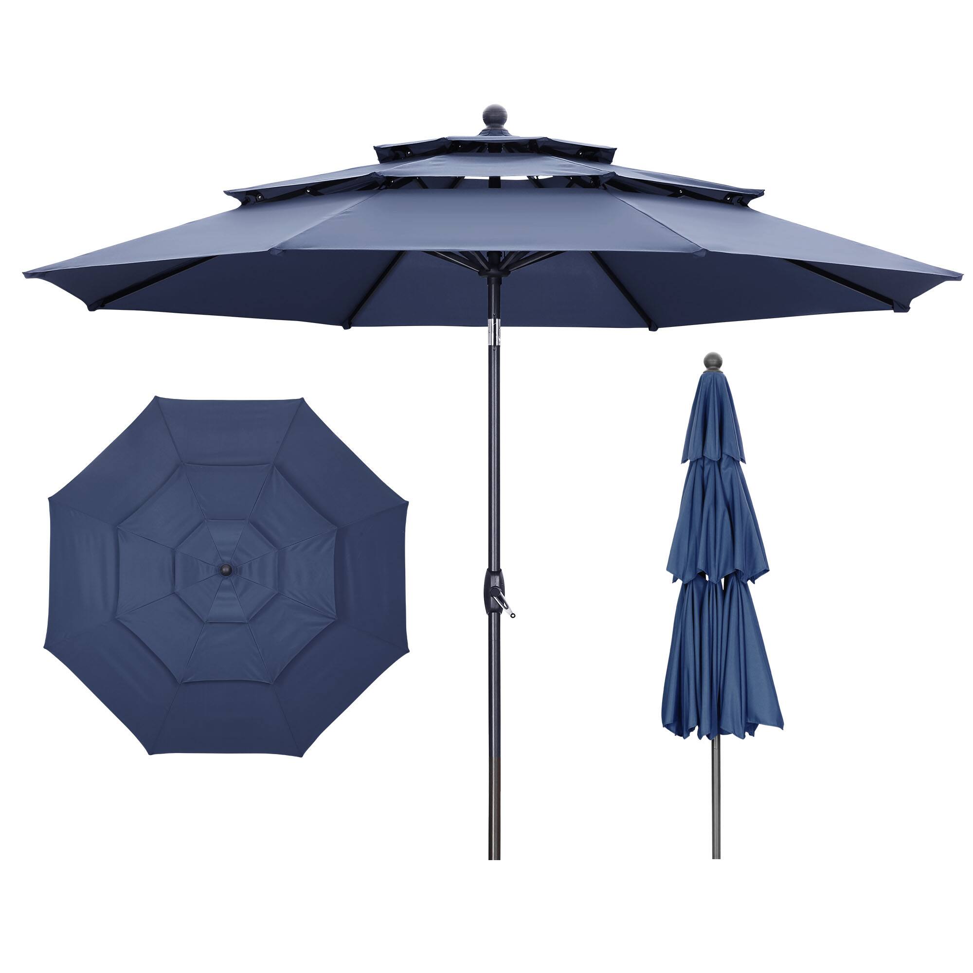 Front. Ainfox - Ainfox 10FT 3 tier vented Patio Umbrella Outdoor Table Umbrella - Navy Blue.