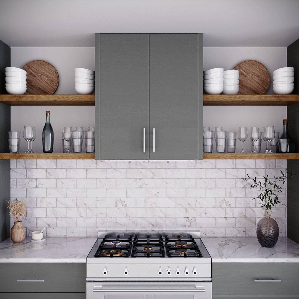 Left. Streamline - 28 in. Petroni Ducted Insert 350 CFM Range Hood, Baffle Filters, Push Button Control, LED Lights - Brushed Stainless Steel.