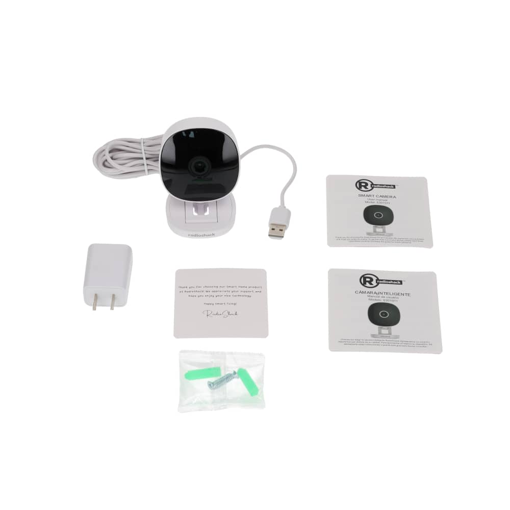 RadioShack - Indoor Camera 3MP HD, IP65 Waterproof, Night Vision 32 ft, Alexa & Google Compatible, Two-Way Audio