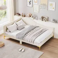 Costway Full Size Upholstered Daybed Rivet-Tufted Platform Bed with  Metal Legs Wood Slats - Beige - Front_Zoom