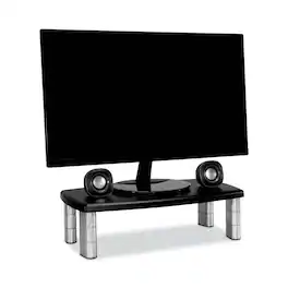 3M - MS90B 20 in. x 12 in. x 1 in. to 5.78 in. 40-lb. Capacity Adjustable Monitor Stand/Silver - Silver/Black
