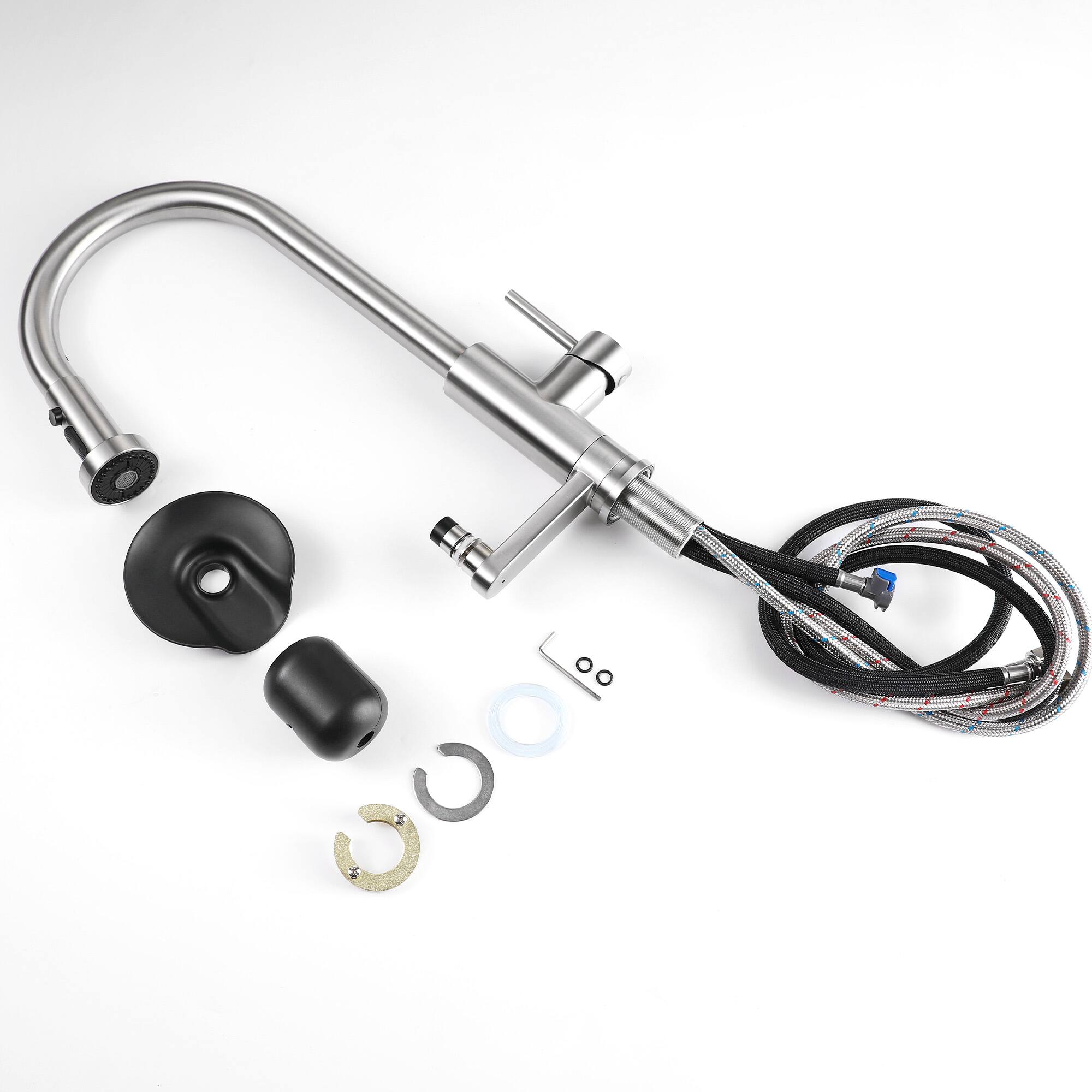 Alt View 5. Siljoy - 3-in-1 Kitchen Faucet with Press-Type Glass Rinser High-Arc Pull-Down Sprayer Faucet for Modern Kitchen Brushed Nickel - Brushed Nickel.