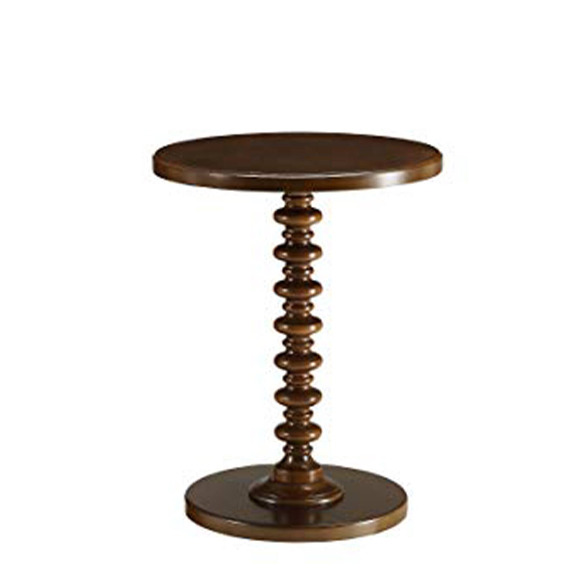 Front. Manhattan Lane - 17 Inch Round Wood Side Table, Turned Support - Brown.